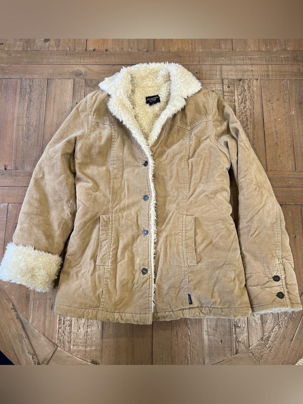 Abercrombie Fitch velour Sherpa Lined Trucker Jacket Medium Brown Y2K Vintage